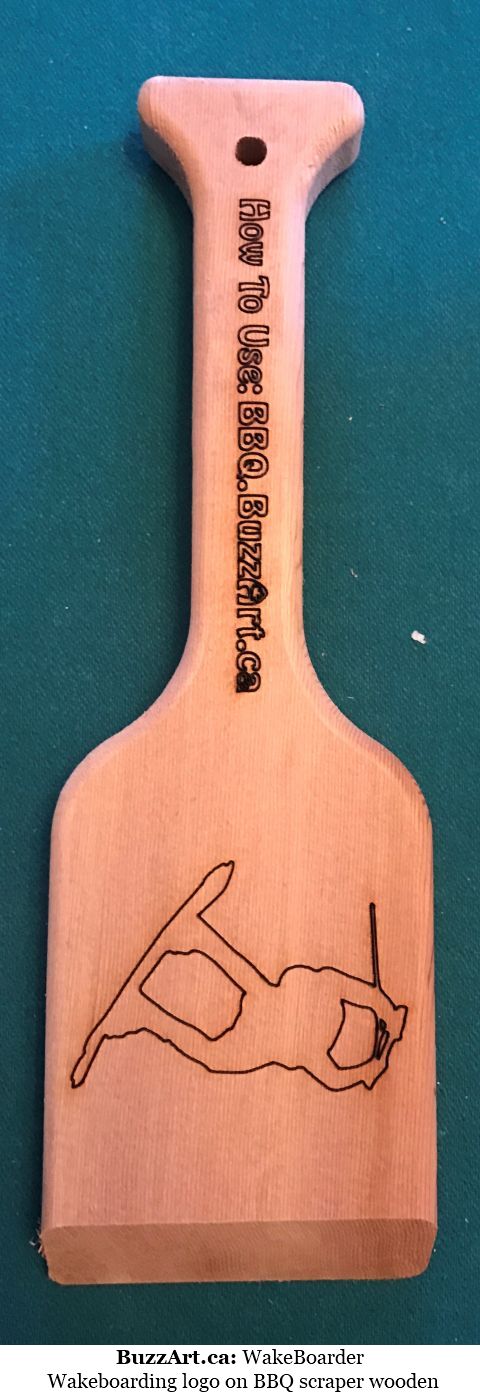 Wakeboarding logo on BBQ scraper wooden